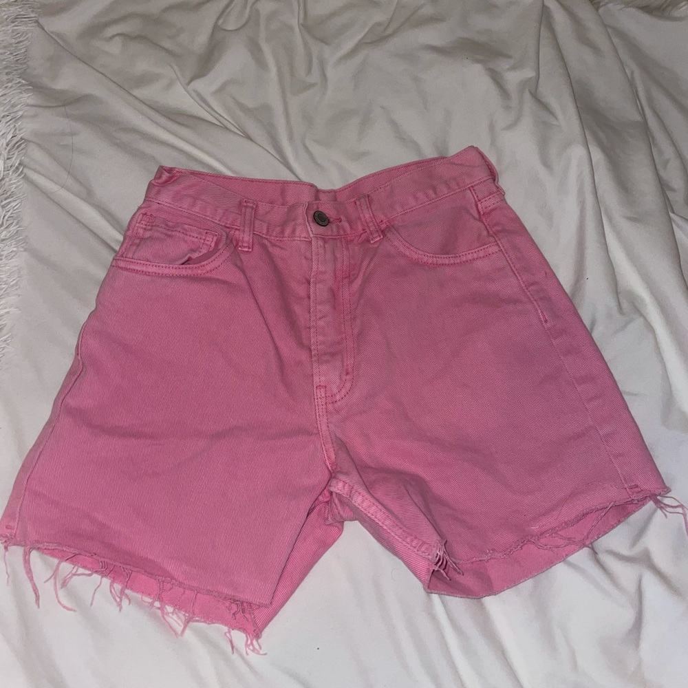 pink denim shorts
